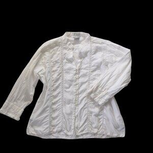 White Embroidered Lace Inset Blouse Top Size 16
